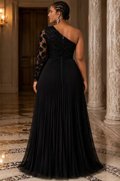 Roselledress black high low formal dress single shoulder back zipper plus size party gown back view