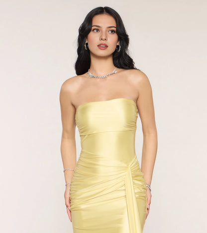 Glossy Mermaid Strapless Sleeveless Plain Back Maxi Homecoming Dress