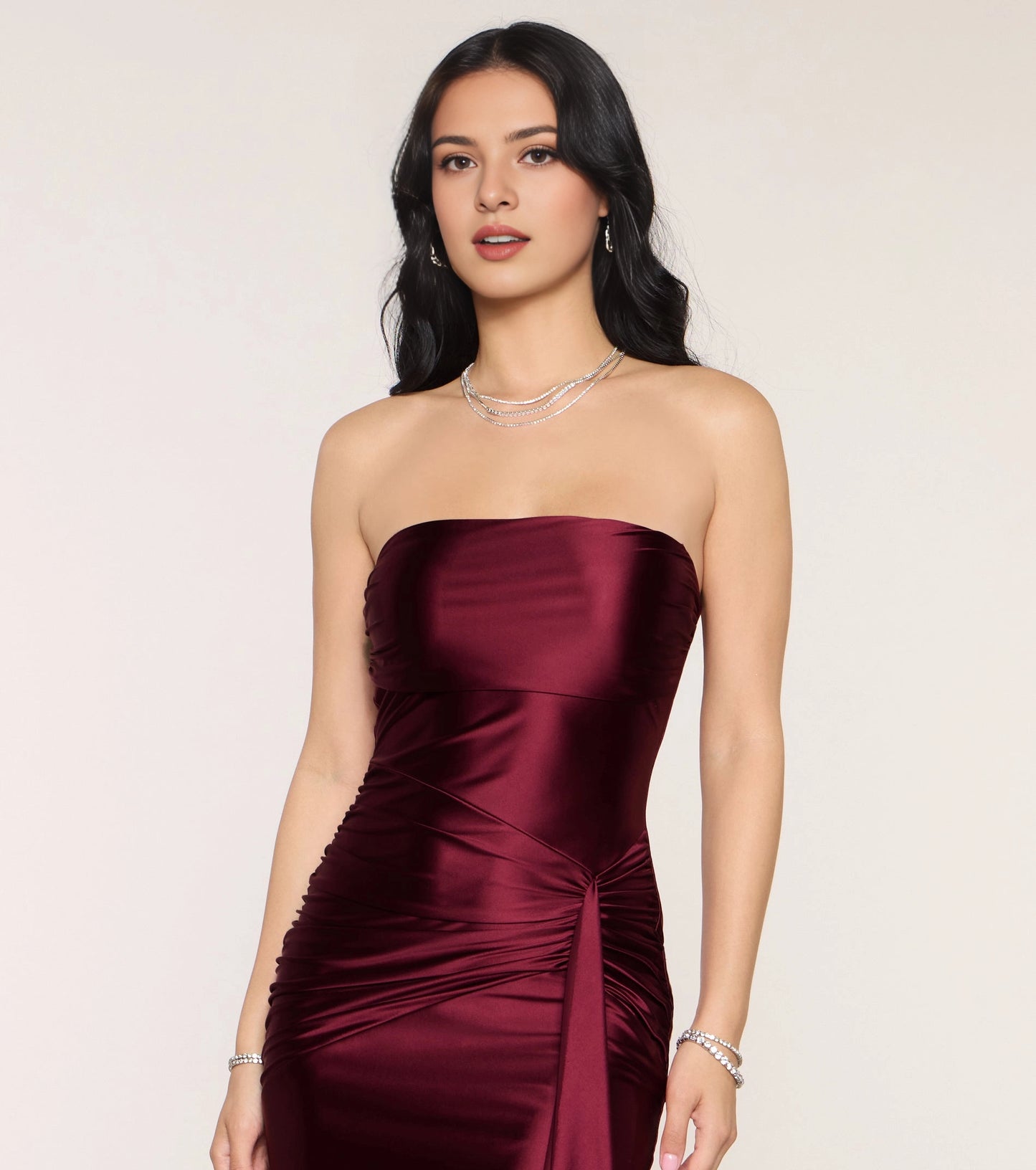 Glossy Mermaid Strapless Sleeveless Plain Back Maxi Homecoming Dress