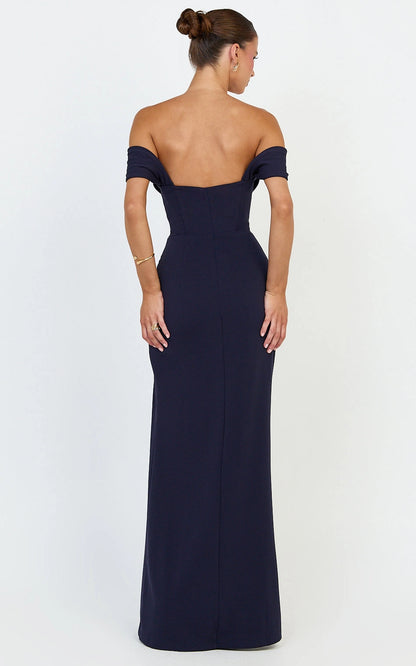 Elegant Mermaid Off Shoulder Straight Back Zipper Back Plus Size Corset Slit Maxi Prom Dress