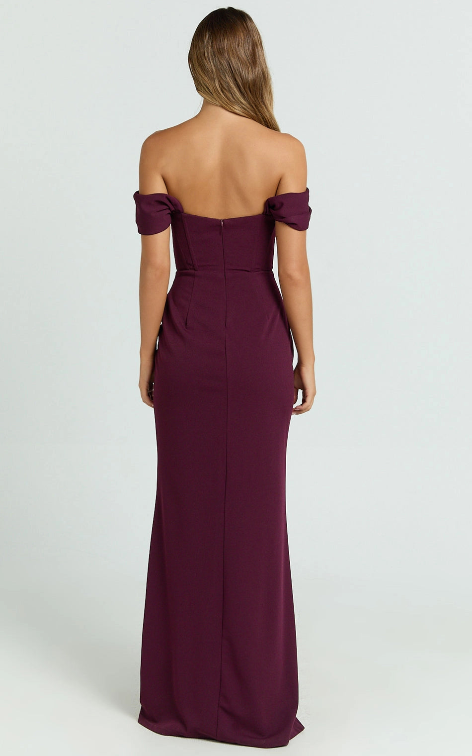 Roselledress mermaid formal dress plus size off shoulder straight back invisible zipper maxi prom dress back view