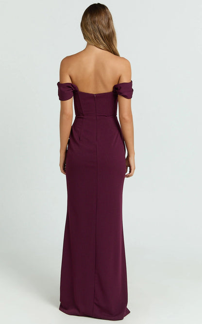 Roselledress mermaid formal dress plus size off shoulder straight back invisible zipper maxi prom dress back view