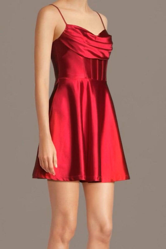 Red A Line Cowl Spaghetti Strap Zip Back Mini Homecoming Dress
