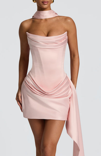 Satin Corset Strapless Strapless LaceUpBack Mini  Homecoming Dress