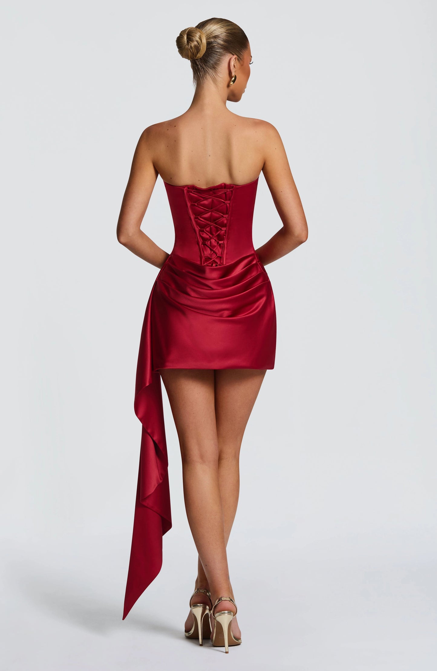 Satin Corset Strapless Strapless LaceUpBack Mini  Homecoming Dress
