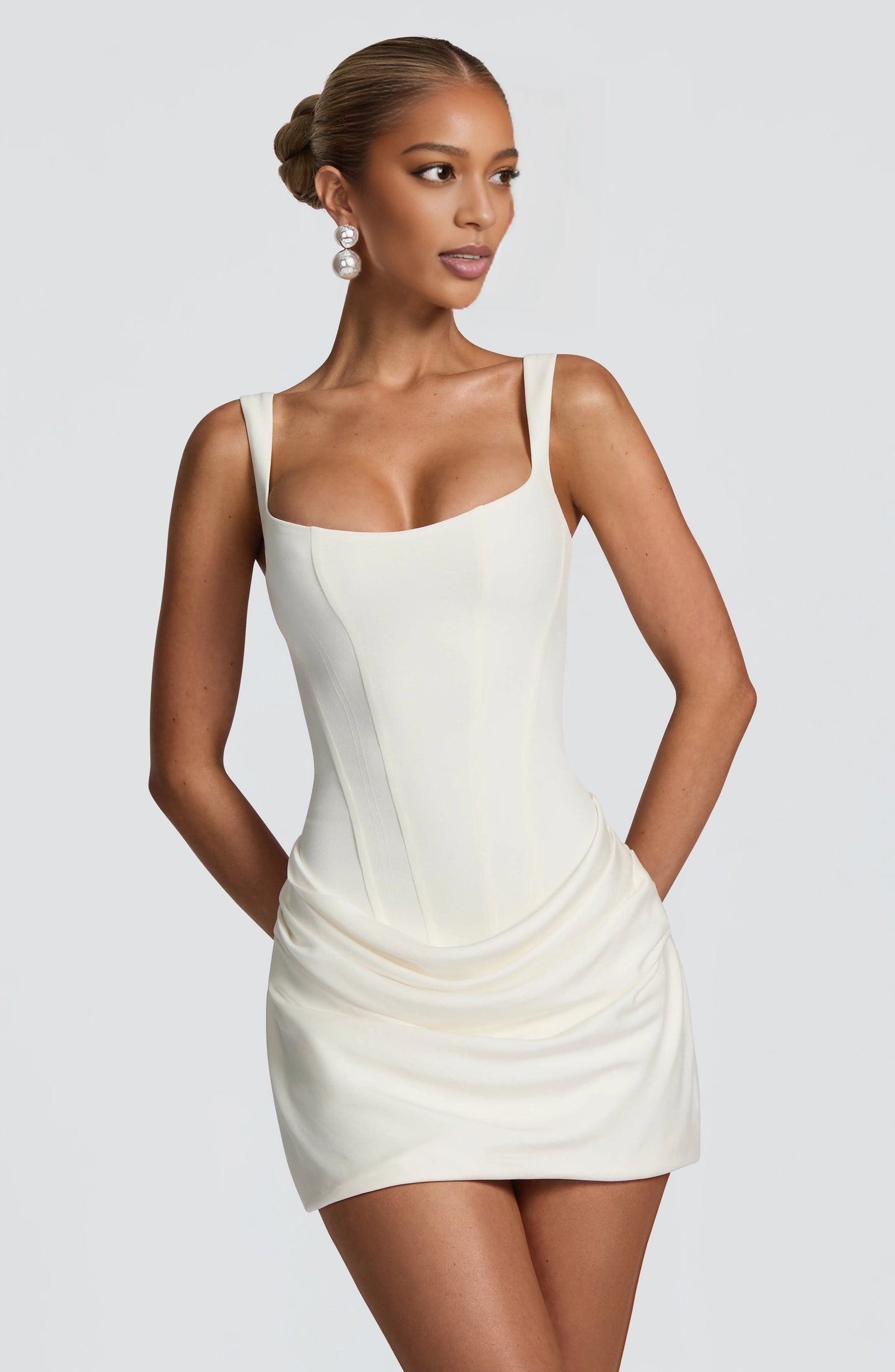 Sculpted Corset Square Sleeveless LaceUpBack Mini Homecoming Dress