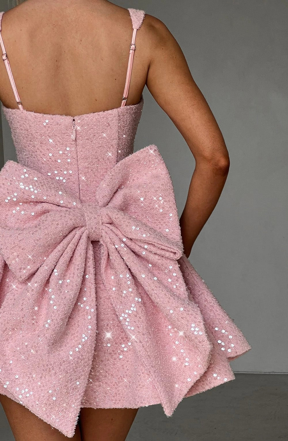 Sequin Flared Square Sleeveless BowBack Mini  Homecoming Dress