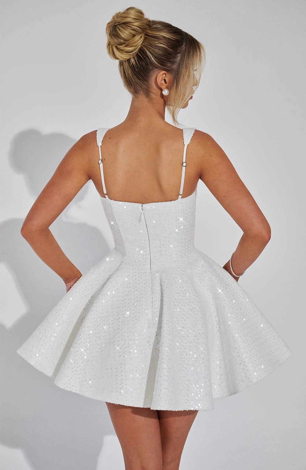 Sequin Flared Square Sleeveless BowBack Mini  Homecoming Dress