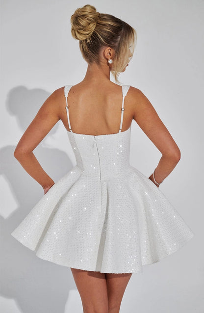 Sequin Flared Square Sleeveless BowBack Mini  Homecoming Dress