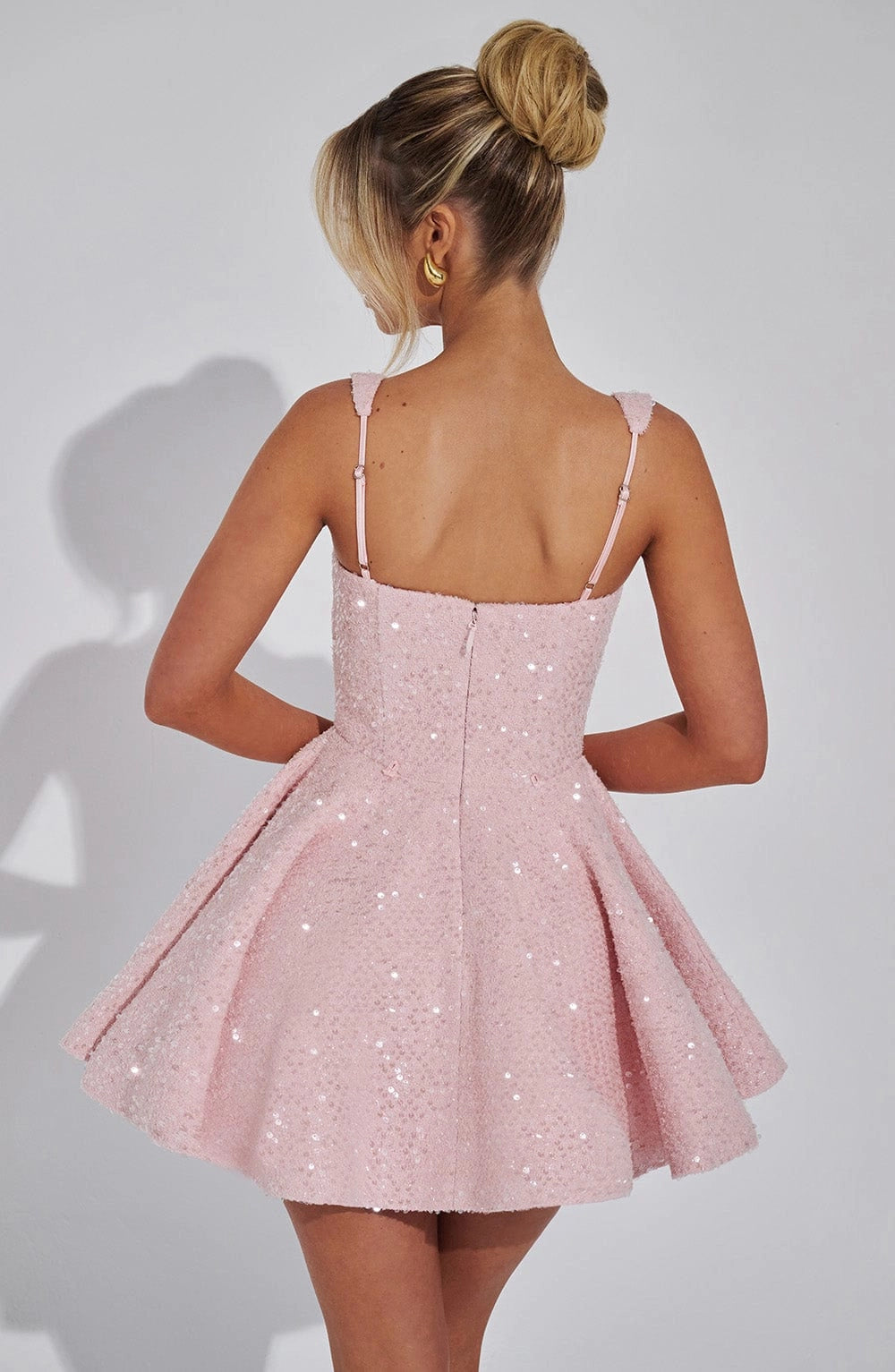 Sequin Flared Square Sleeveless BowBack Mini  Homecoming Dress