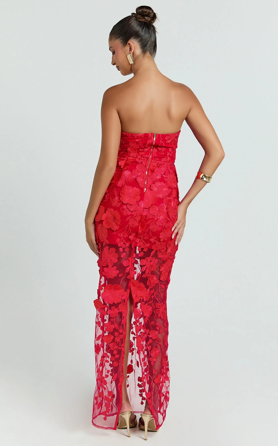Mermaid Strapless Back Zipper 3D Floral Mesh Plus Size Wedding Guest Dress