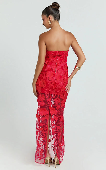 Mermaid Strapless Back Zipper 3D Floral Mesh Plus Size Wedding Guest Dress