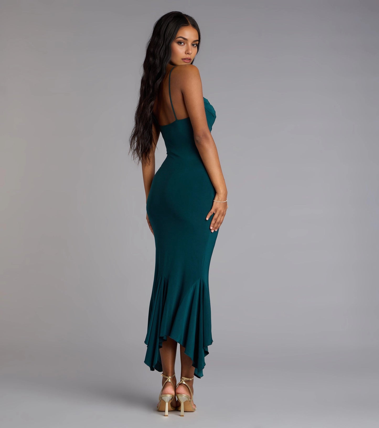 Smooth Midi Mermaid Square Spaghetti Strap Plain Back Midi Homecoming Dress