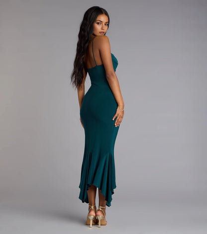 Smooth Midi Mermaid Square Spaghetti Strap Plain Back Midi Homecoming Dress