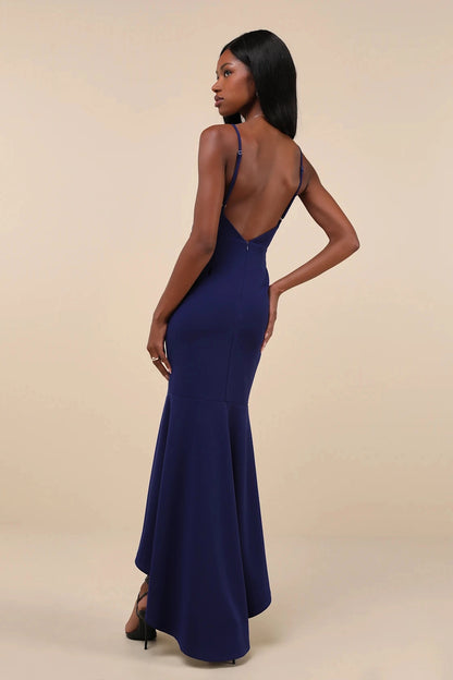Sleek Mermaid Spaghetti V-Back Square Long Prom Dress