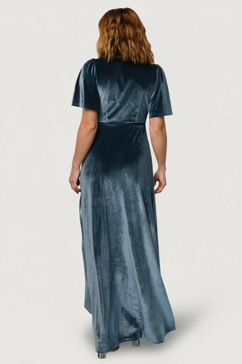 Soft A‑line V‑Neck Flutter Sleeve Closed‑Back Maxi Mother Of Bride Dress