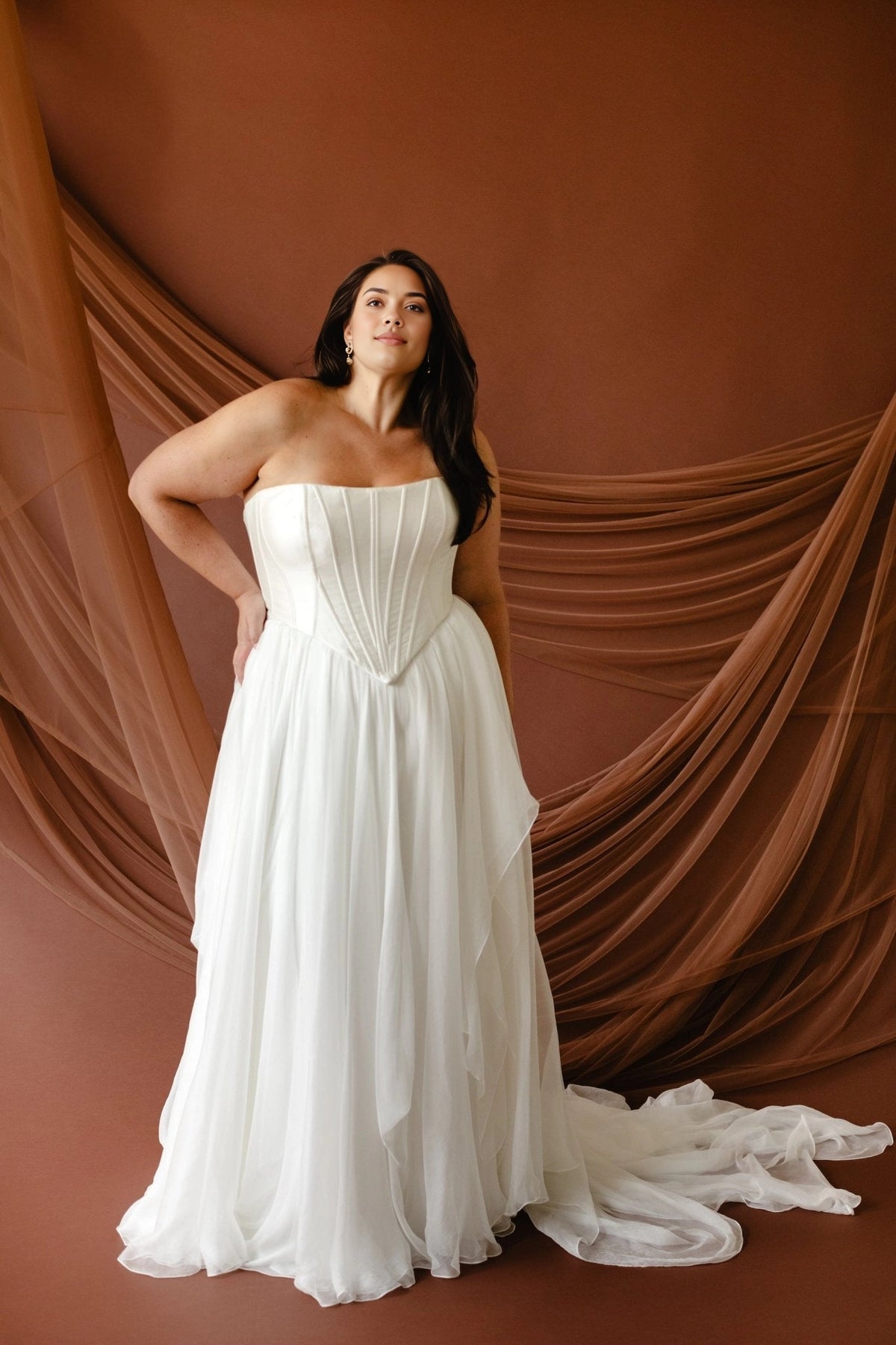 Elegant A-Line Strapless Sleeveless Zipper Back Floor-Length Plus Size Wedding Dress