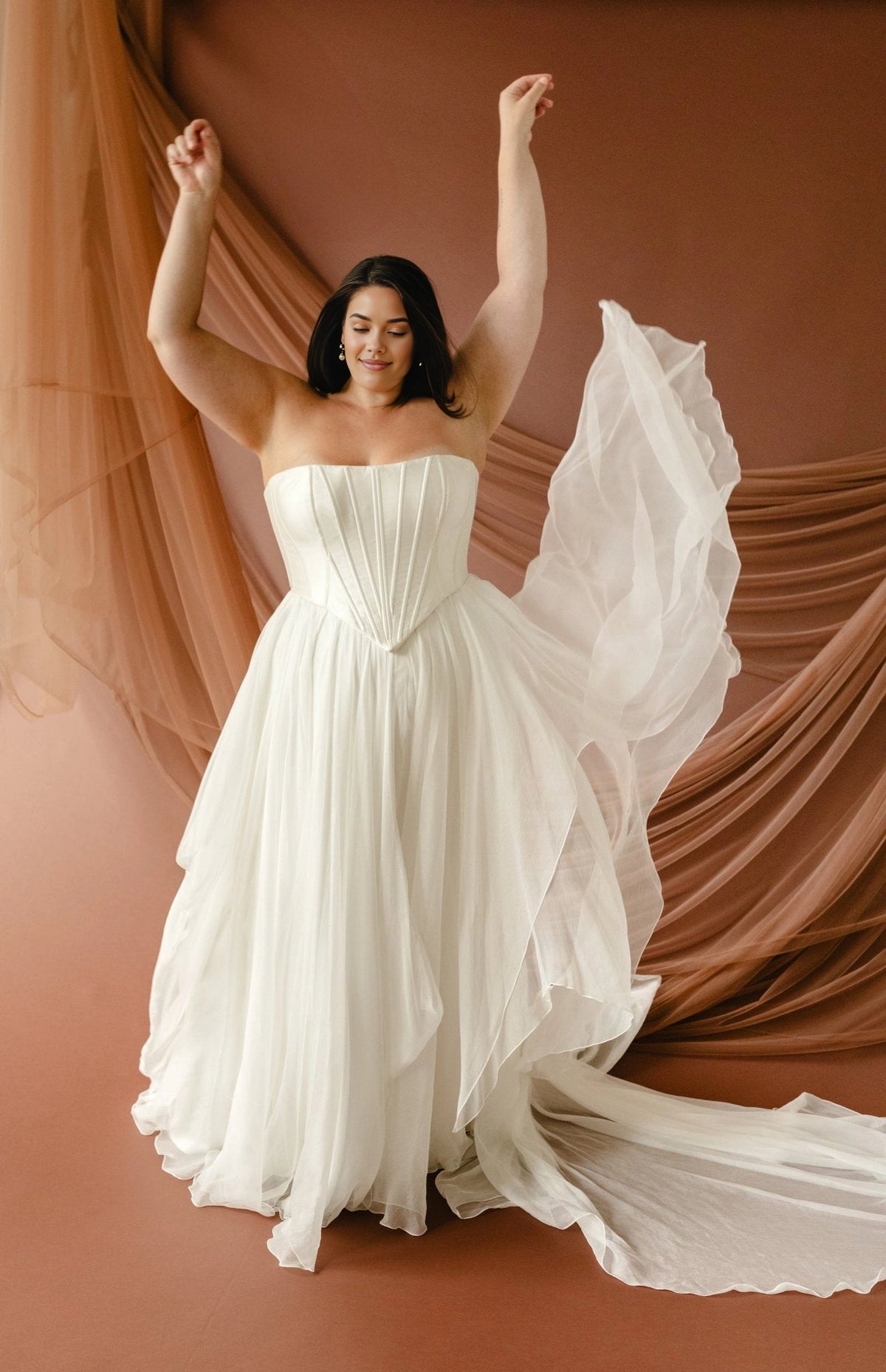 Elegant A-Line Strapless Sleeveless Zipper Back Floor-Length Plus Size Wedding Dress