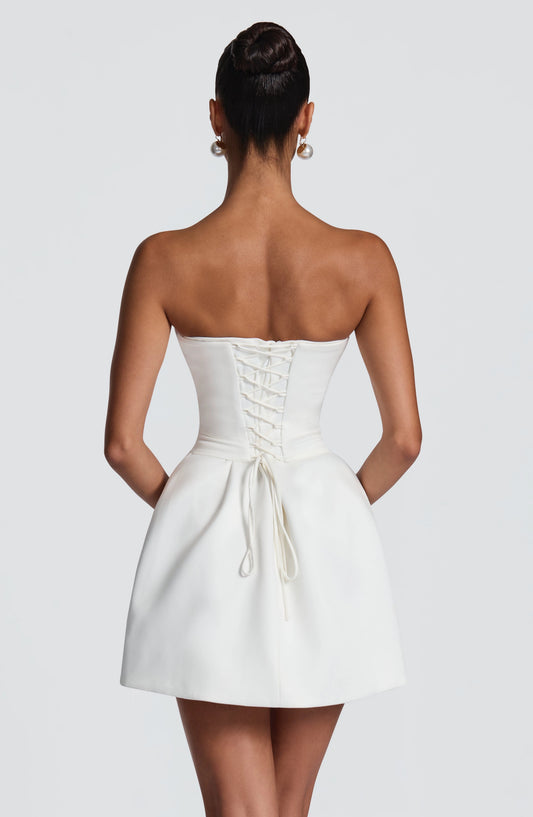 RoselleDress white l back strapless mini homecoming dress back view