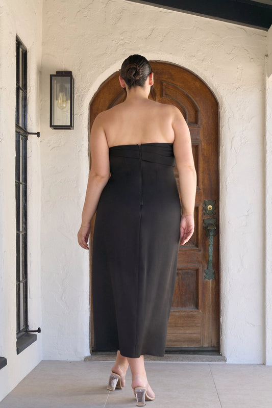 Elegant Sheath Straight Neck Strapless Zipper Back Plus Size Wedding Guest Dress