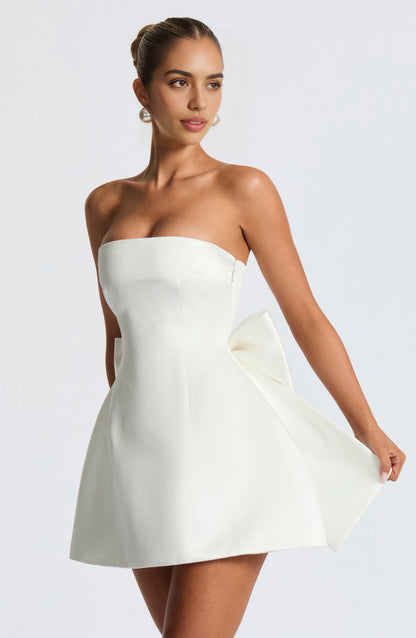 White Fit Flare Strapless Sleeveless Lace Up Back Mini Homecoming Dress