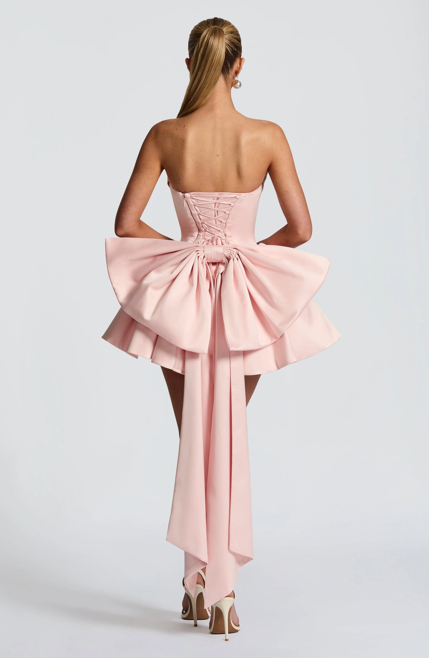 Satin A Line Strapless Sleeveless Lace Up Back Mini hocming dress