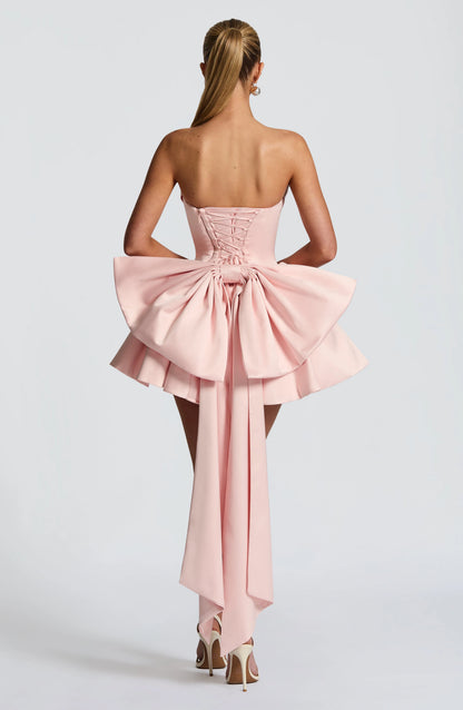 Satin A Line Strapless Sleeveless Lace Up Back Mini hocming dress