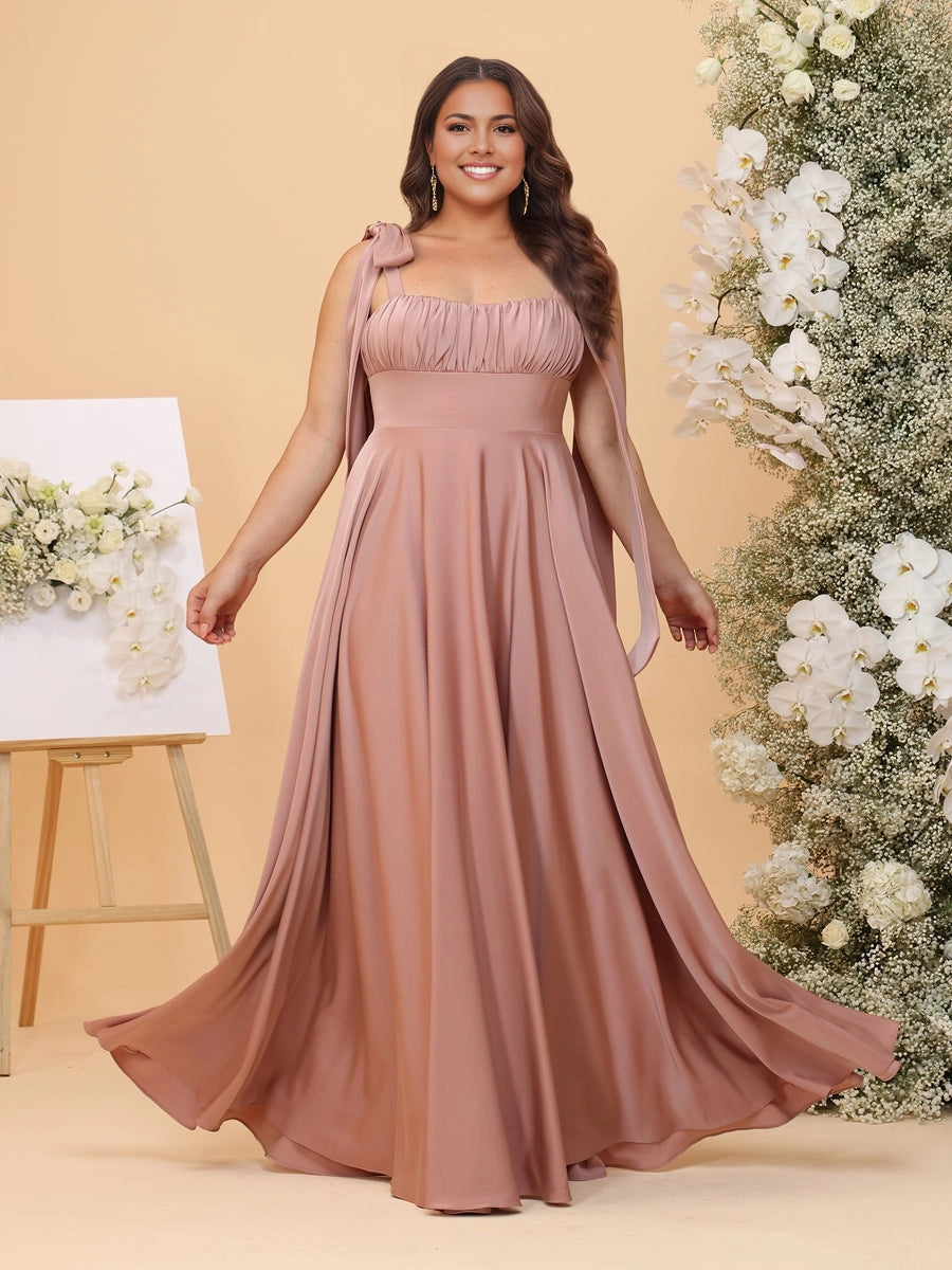 RoselleDress dusty pink plus size a‑line bridesmaid dress square neck tie strap maxi gown front view
