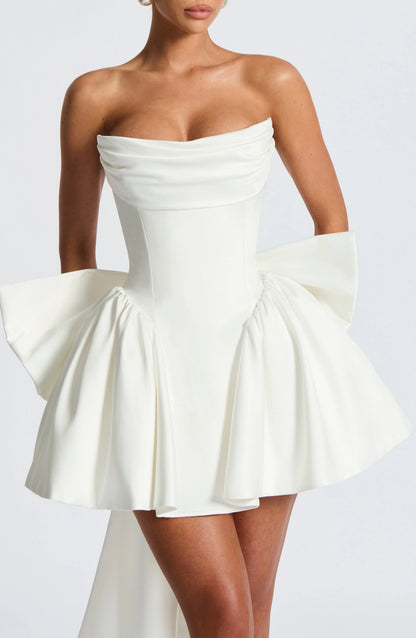 Satin A Line Strapless Sleeveless Lace Up Back Mini hocming dress
